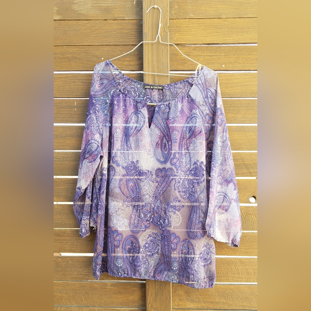 Zac & Rachel Purple 3/4 Sleeve Tie Front Blouse